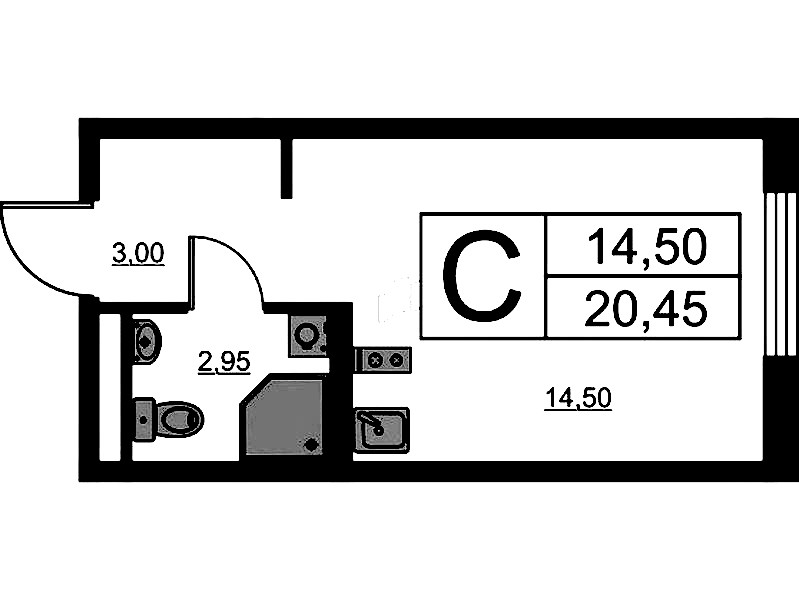 Квартира студия 20.45 м², 3/16 эт., ЖК «Avenue Apart Pulkovo»